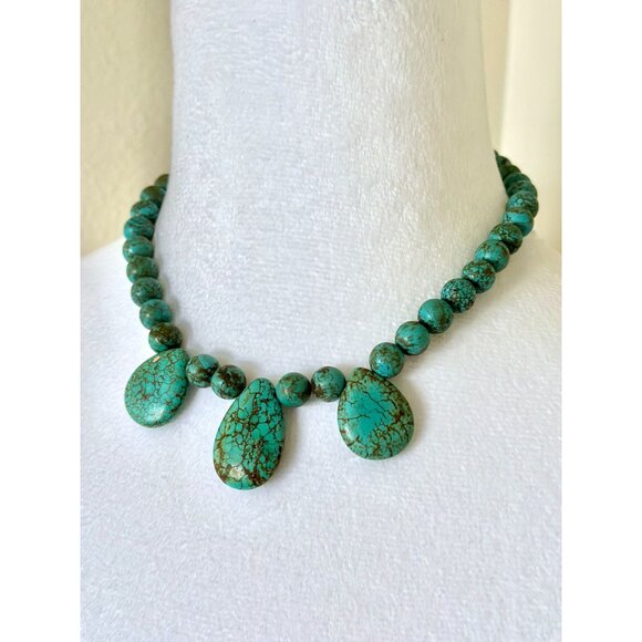 Jewelry - Vintage 1970s Turquoise Necklace With Tear Drop Accents / Turquoise Necklace